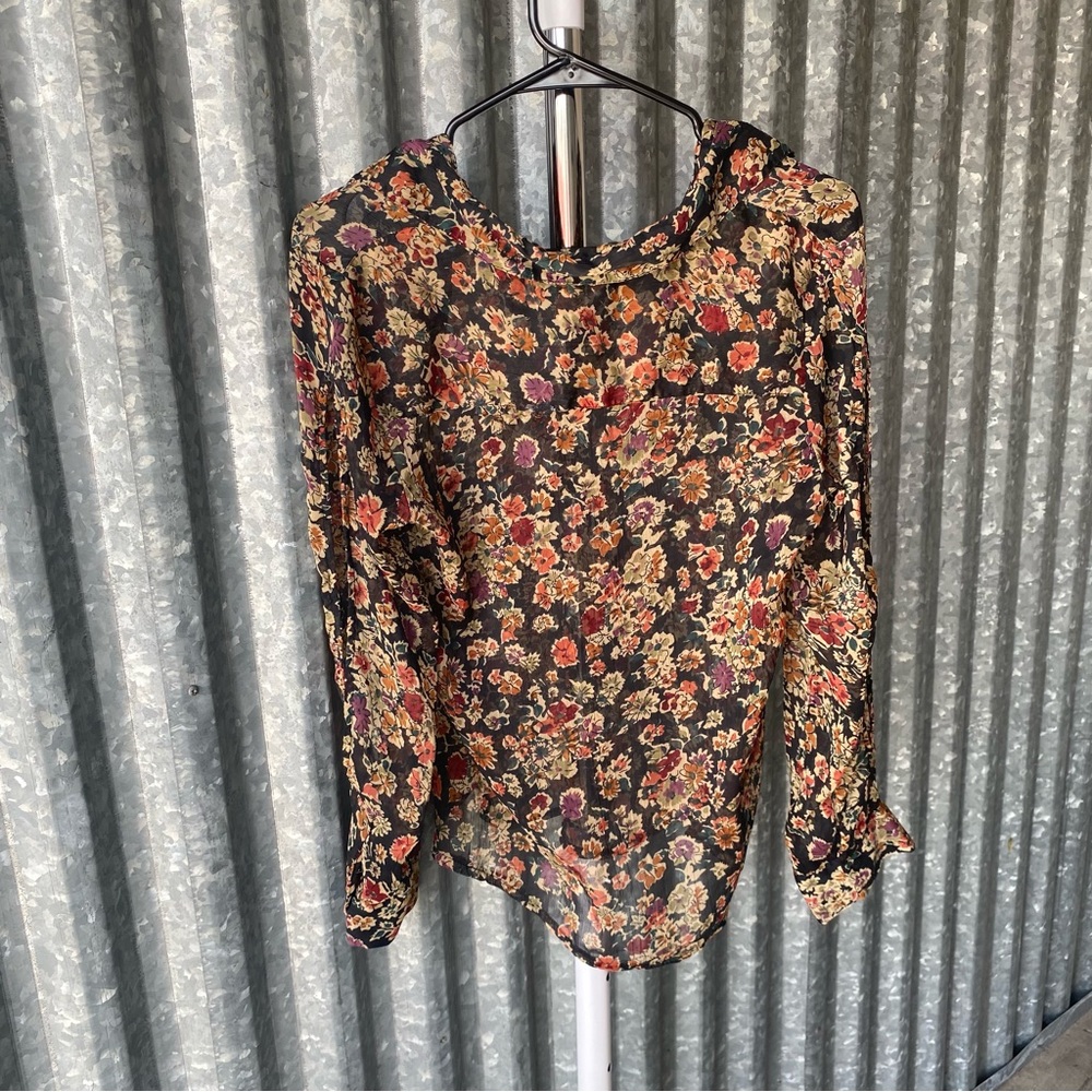 VTG Y2K 579 Multicolor Floral Chiffon Button Down Blouse Size Medium - Picture 4 of 5